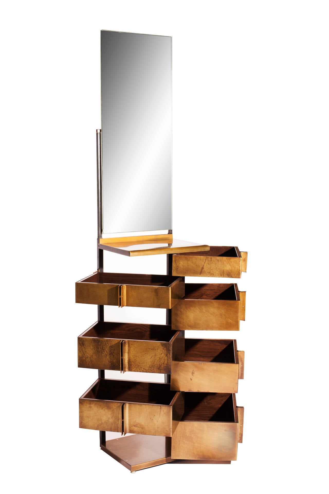 Brass, Walnut and Mirrored Multi Drawer Semainier by Christopher Gentner