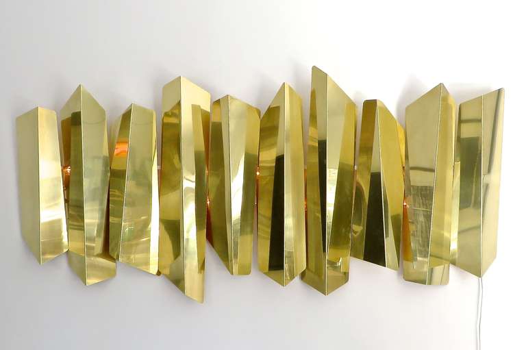 Mid-Century Modern Monumental Long Abstract Italian Brass Sconce by Mario Torreggiani c1970