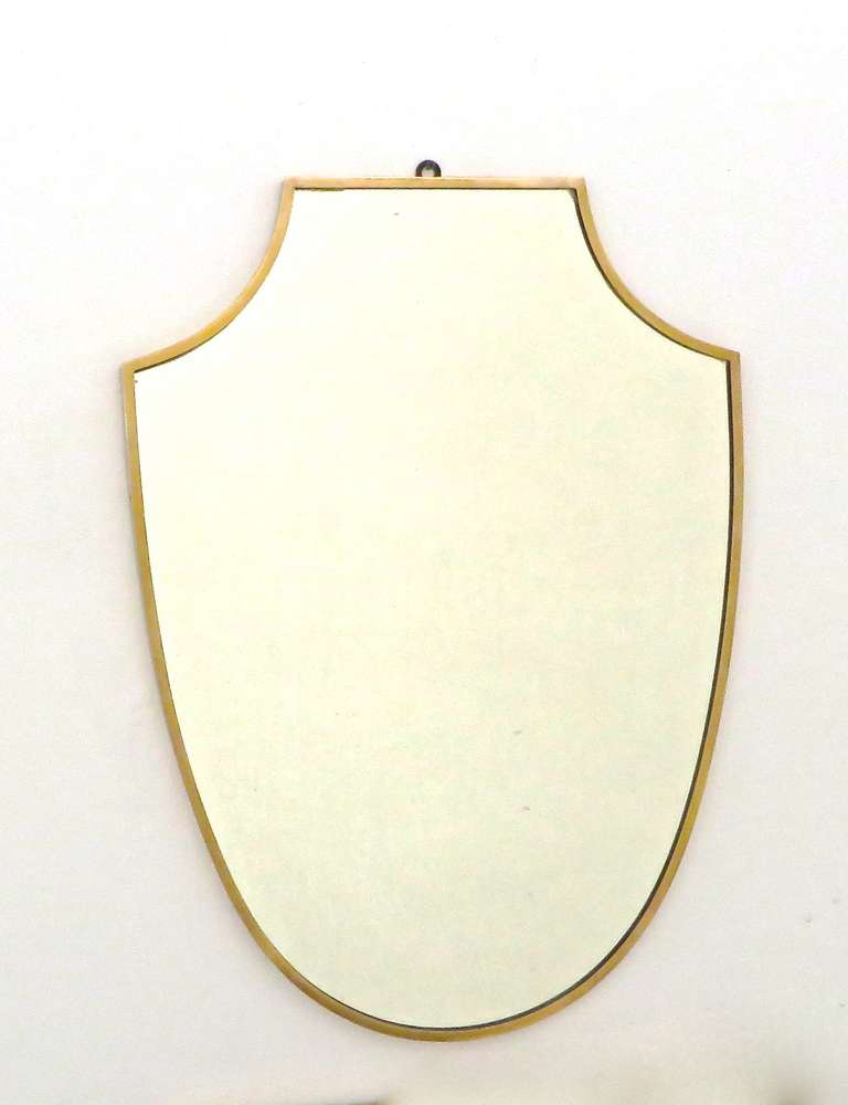 Mid-Century Modern Modernist Italian Brass Framed Shield Shaped MIrror