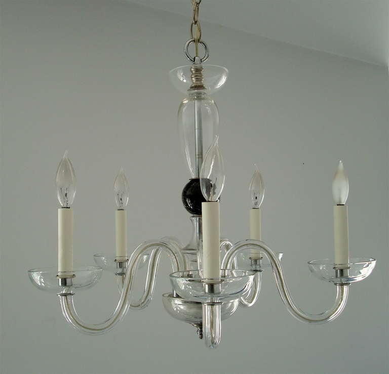 Venetian Murano Clear Glass Chandelier with Five Arms