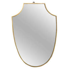Modernist Italian Brass Framed Shield Shaped MIrror