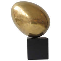 French Brass Ovoid Egg Shaped Sculpture on Black Pedestal
