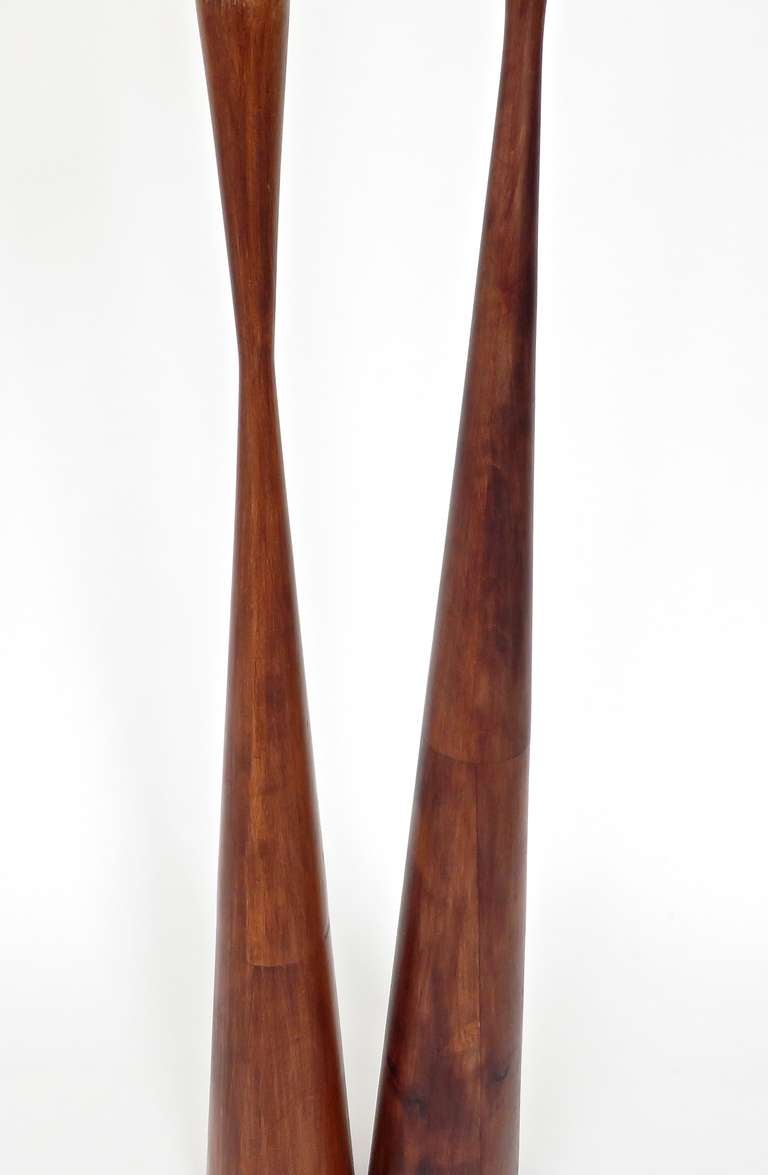 Pair of Exceptionally Tall Danish Teak Candlesticks In Excellent Condition In Chicago, IL