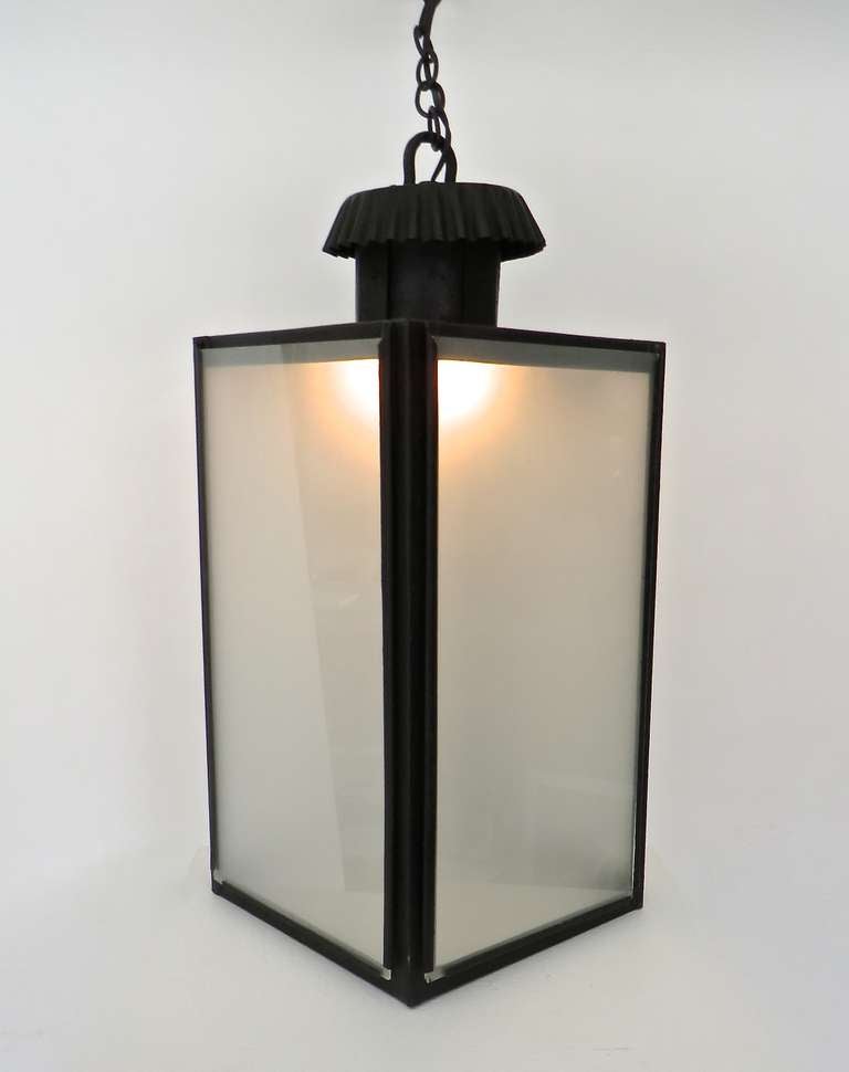 Black French Iron Lantern Form Chandelier In Excellent Condition In Chicago, IL
