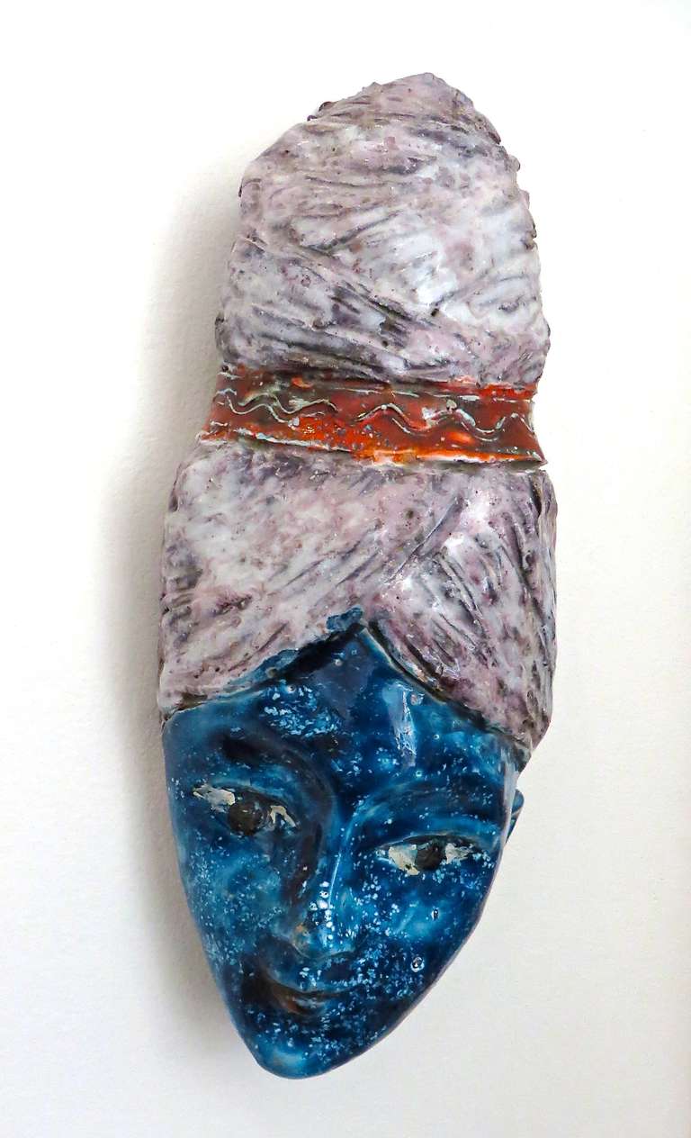 Glazed Italian Ceramic Sculptural Female Head Signed Pucci In Excellent Condition In Chicago, IL