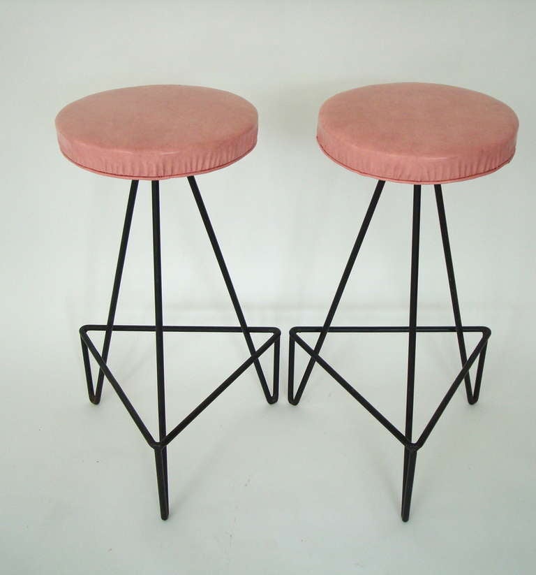 Mid-20th Century Set of 4 American c 1950 Wrought Iron Bar Stools