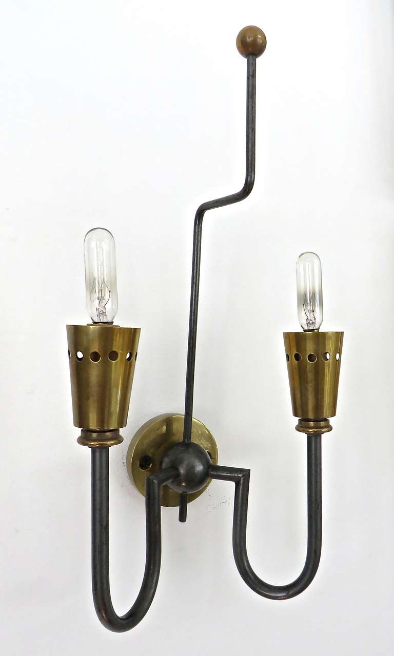 French Two Light Canon Finish and Brass Small Sconce 1