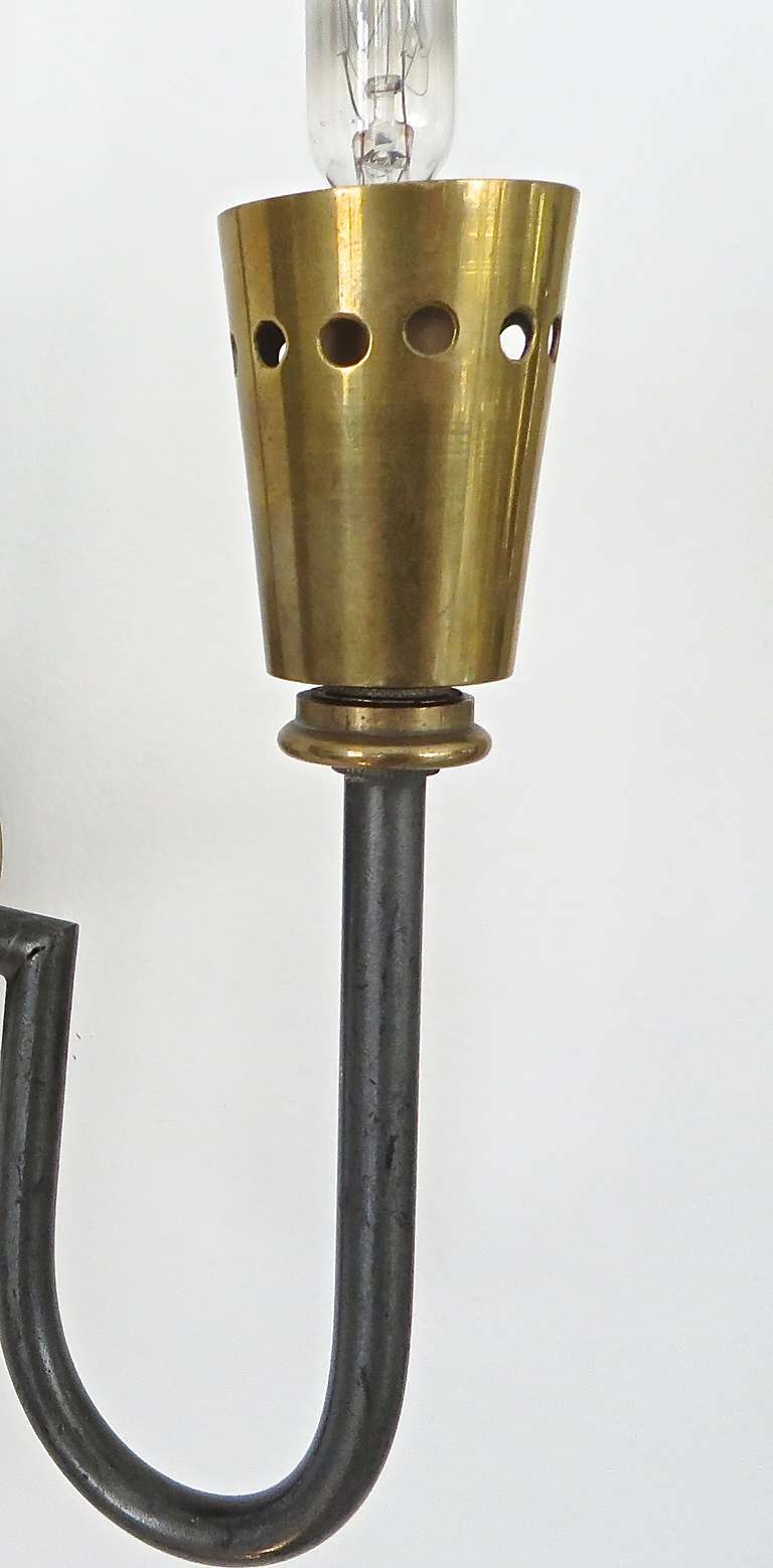 French Two Light Canon Finish and Brass Small Sconce 3