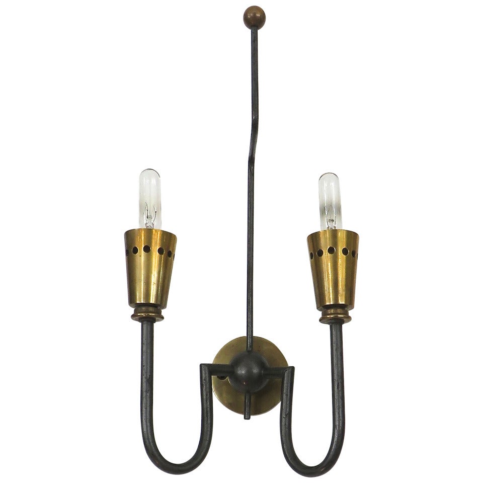 French Two Light Canon Finish and Brass Small Sconce
