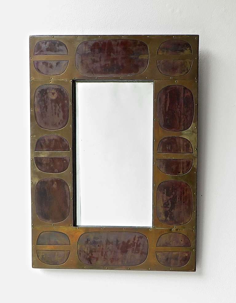 French Brass Patinated Mosaic Mirror by Blazy 2