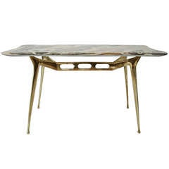 Italian Coffee Table with Brass Base and Onyx Top by Cesare Lacca