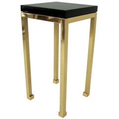 Tall Elegant Black Lacquer and Brass Legs Side Table by Maison Jansen