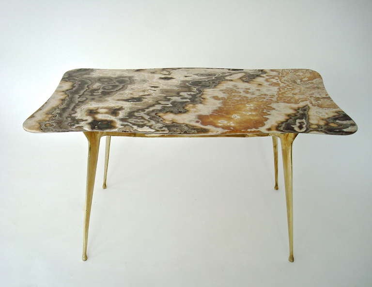 Italian Coffee Table with Brass Base and Onyx Top by Cesare Lacca In Excellent Condition In Chicago, IL