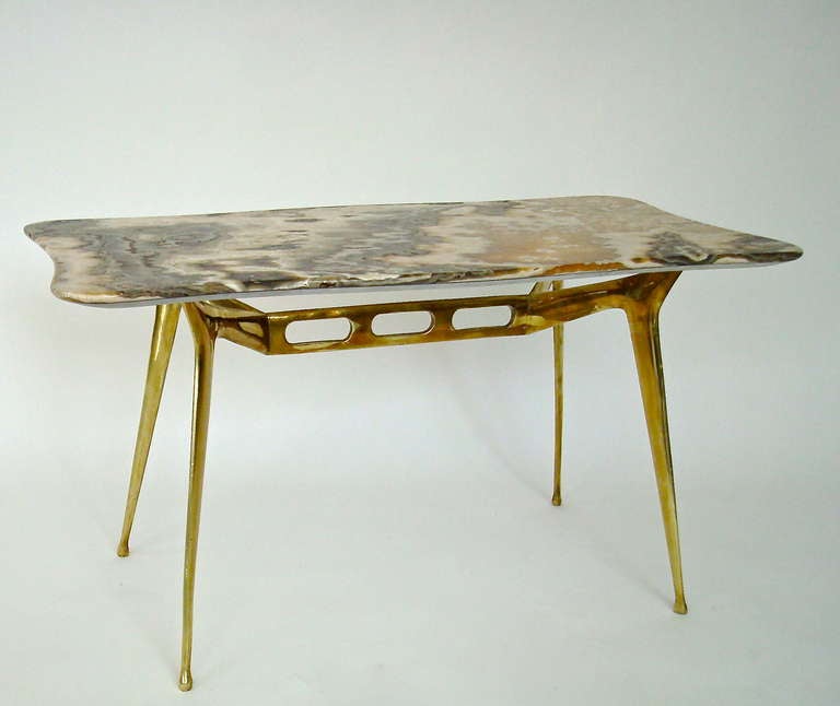 Mid-20th Century Italian Coffee Table with Brass Base and Onyx Top by Cesare Lacca