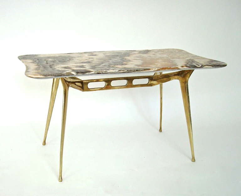 Italian Coffee Table with Brass Base and Onyx Top by Cesare Lacca 1