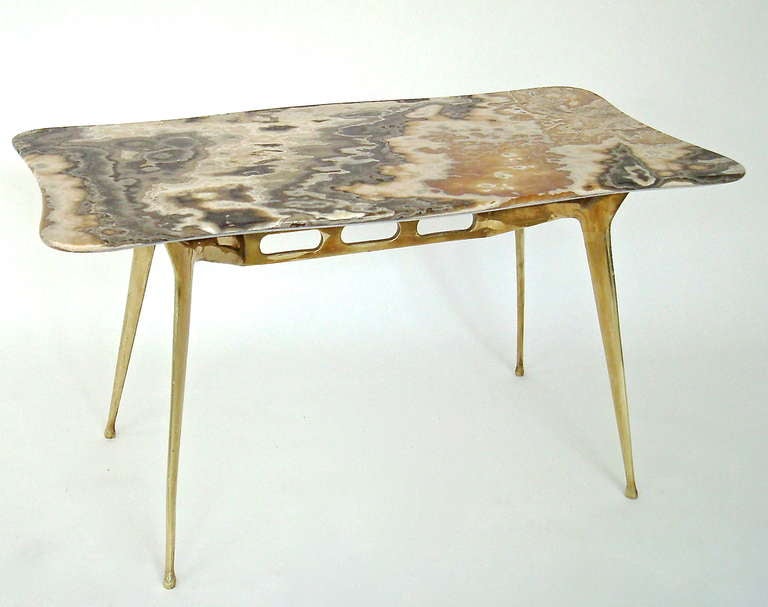 Italian Coffee Table with Brass Base and Onyx Top by Cesare Lacca 2