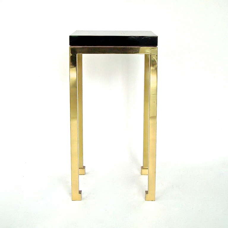 Mid-Century Modern Tall Elegant Black Lacquer and Brass Legs Side Table by Maison Jansen