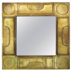 French Brass Etched Mosaic Mirror by J. Blazy