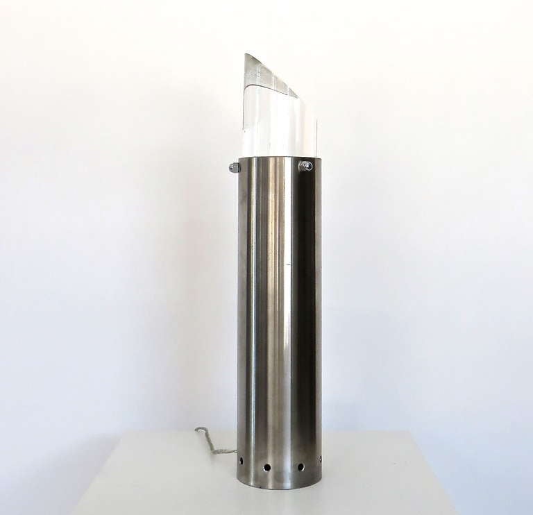 French 1970's Totemic Sculptural Stainless Steel Table Lamp