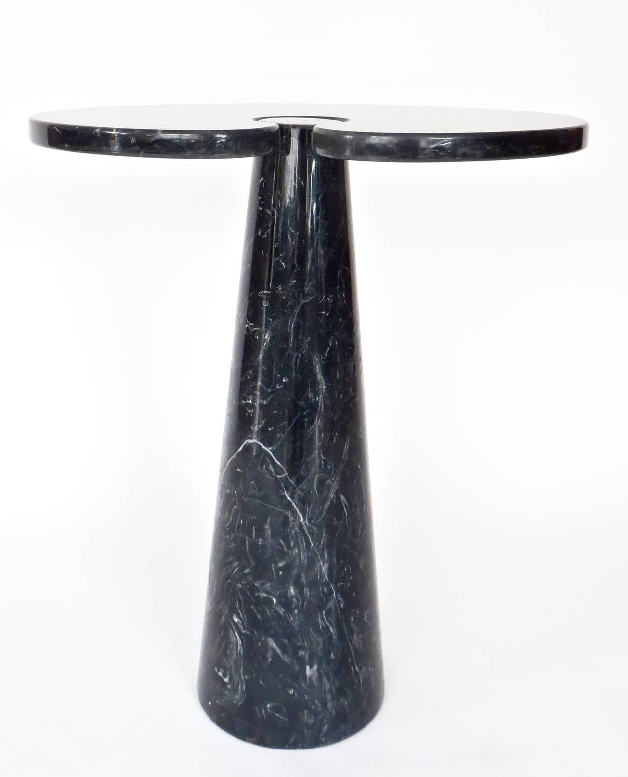 Italian Angelo Mangiarotti vintage tall Eros side table in Marquina Nero marble.
Skipper Series. 1971.
Beautiful black Mangiarotti table with nice veining, no chips or restorations. 
There are reflections in some of the photos of the photo