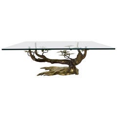 Bronze and Brass Bonsai Coffee Table with Glass Plateau by Willy Daro