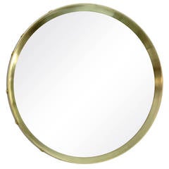Italian Round Brass Framed Mirror with Decorative Buttons