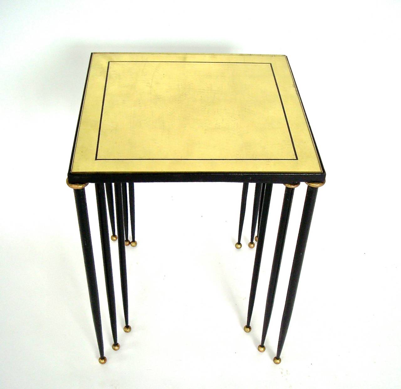 French Neoclassical Gilt and Iron Nesting Tables by Marcel Dolt circa 1940