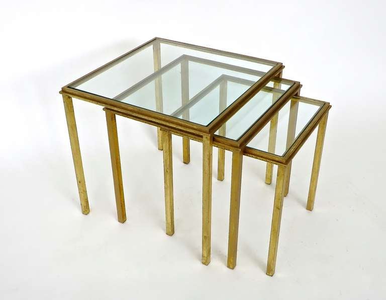 Mid-Century Modern French Gilded Iron Nesting Table by Roger Thibier