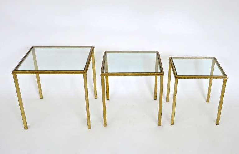 Gilt French Gilded Iron Nesting Table by Roger Thibier