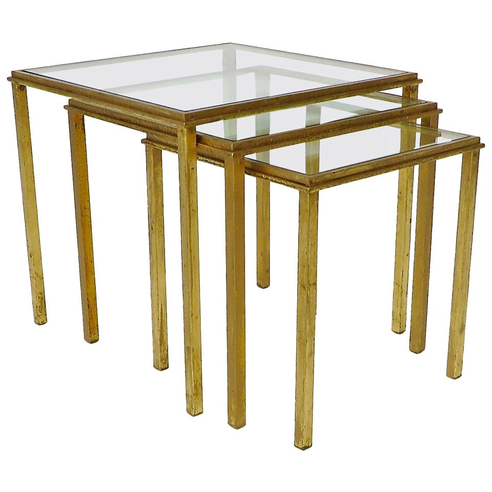 French Gilded Iron Nesting Table by Roger Thibier