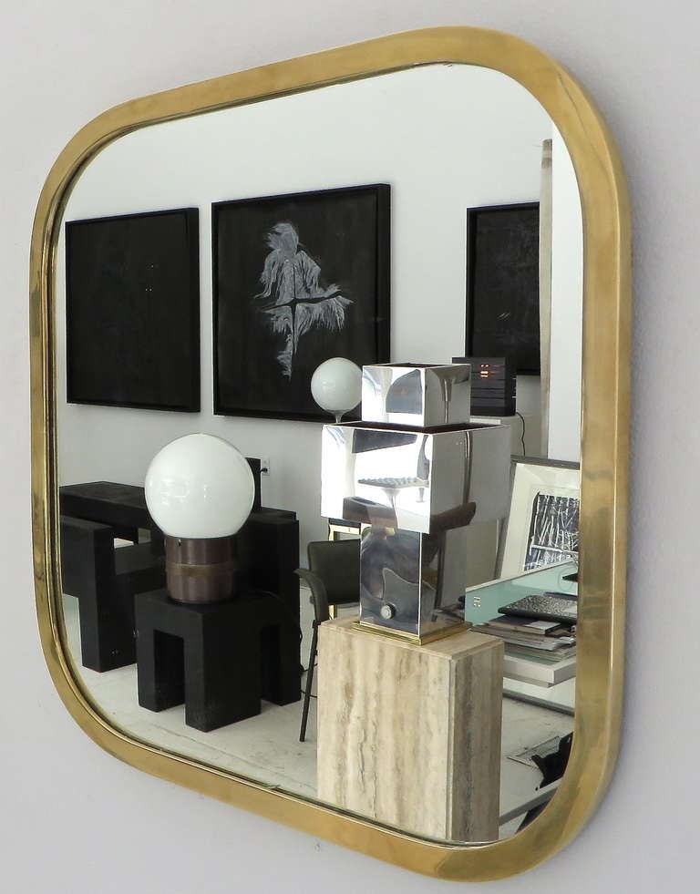 Italian Modern Brass Framed Mirror In Excellent Condition In Chicago, IL