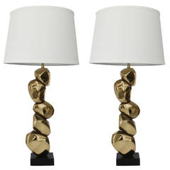 Pair of French Sculptural Bronze Table Lamps by Michel Jaubert