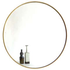Italian Modern Minimalist Round Brass Framed Mirror