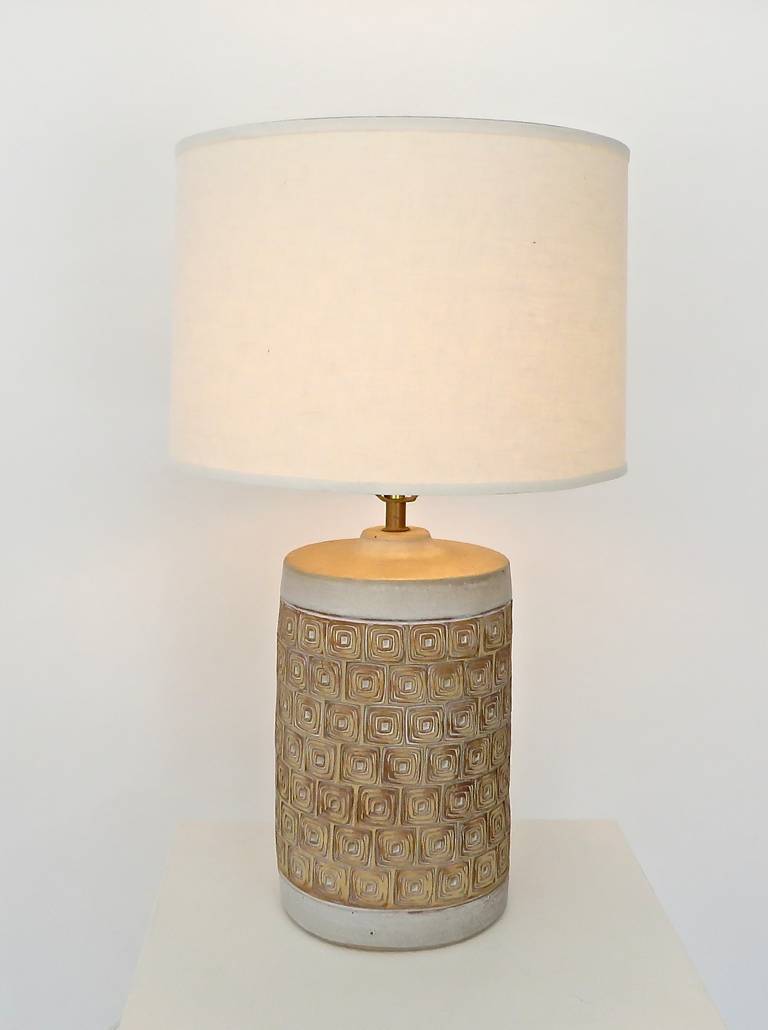 Mid-Century Modern Swedish Studio, Ceramic Incised Patterned Stoneware Lamp