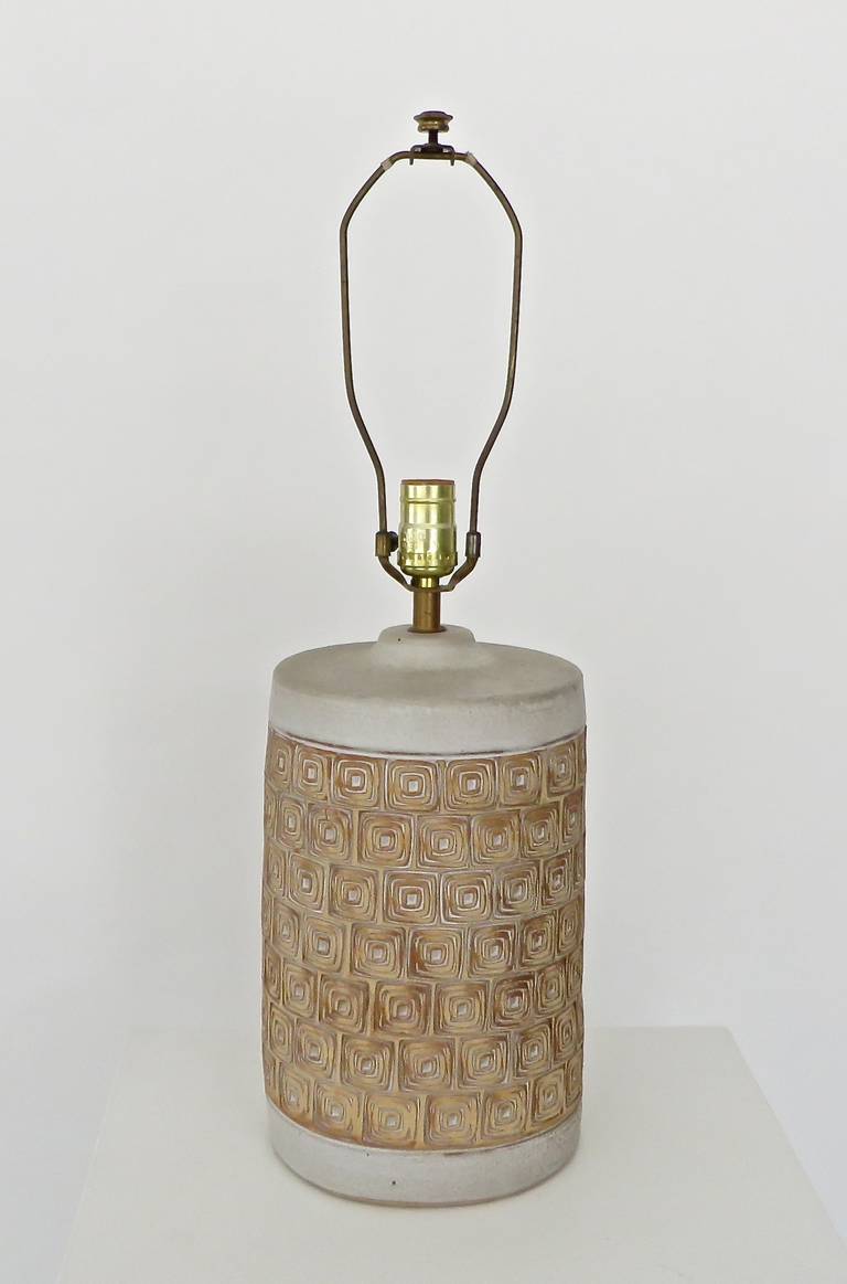 Swedish Studio, Ceramic Incised Patterned Stoneware Lamp In Excellent Condition In Chicago, IL