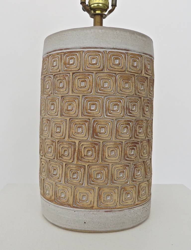 Mid-20th Century Swedish Studio, Ceramic Incised Patterned Stoneware Lamp