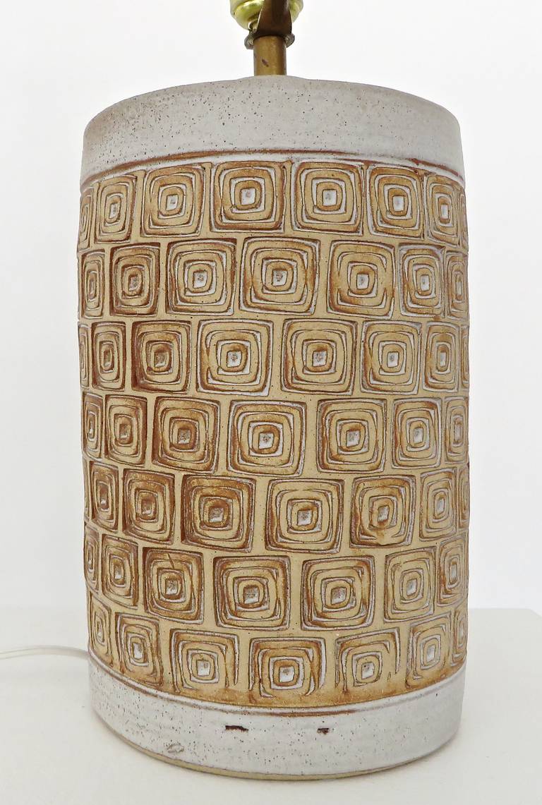 Swedish Studio, Ceramic Incised Patterned Stoneware Lamp 1