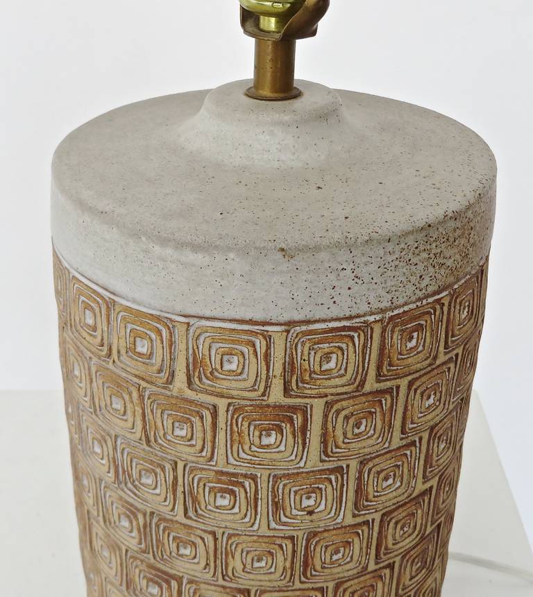 Swedish Studio, Ceramic Incised Patterned Stoneware Lamp 3