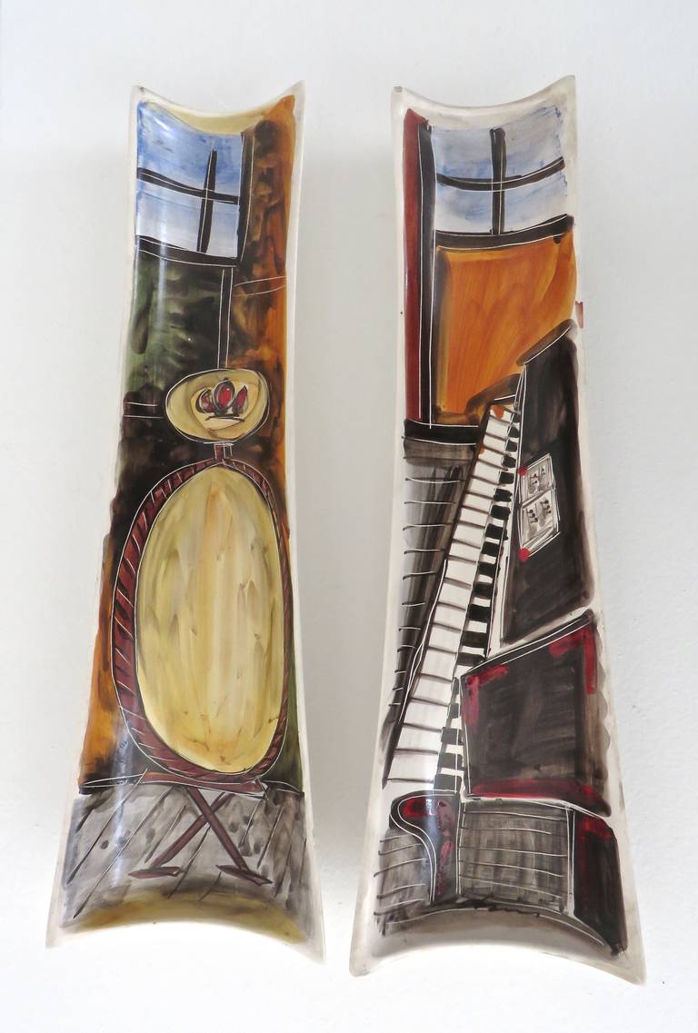 Italian Hand-Painted Ceramic Trays With Musical and Interior Motif