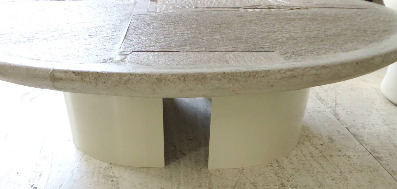 Coffee Table by Paul Kingma White Mosaic Stone, Concrete and Metal Inlays, 1986 1