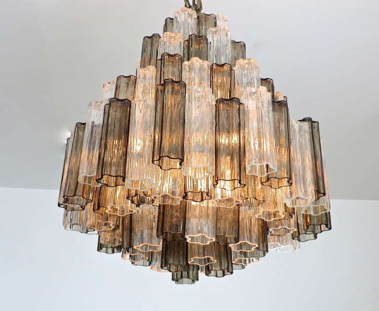 Blown Glass Murano Italian Tronchi Tube Glass Chandelier by Camer