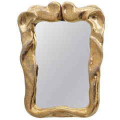 Petite French Glazed D'ore Baroque Motif Ceramic Mirror