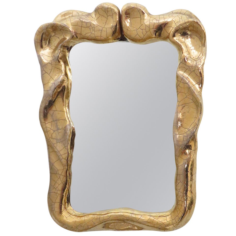 Petite French Glazed D'ore Baroque Motif Ceramic Mirror