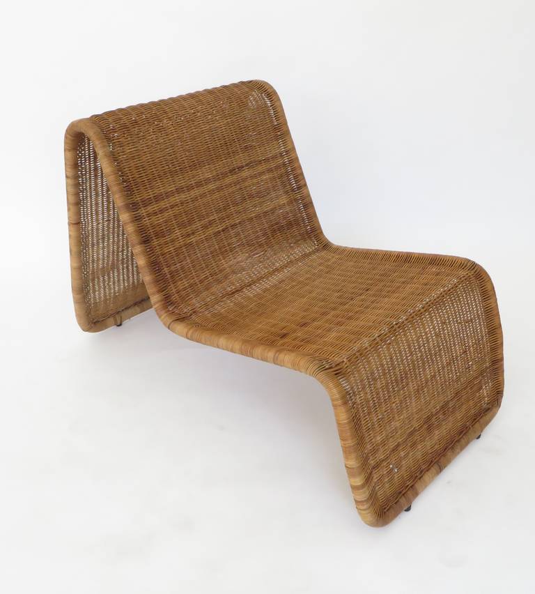 Mid-Century Modern Pair of Tito Agnoli Wicker or Cane Sculptural Lounge Chairs