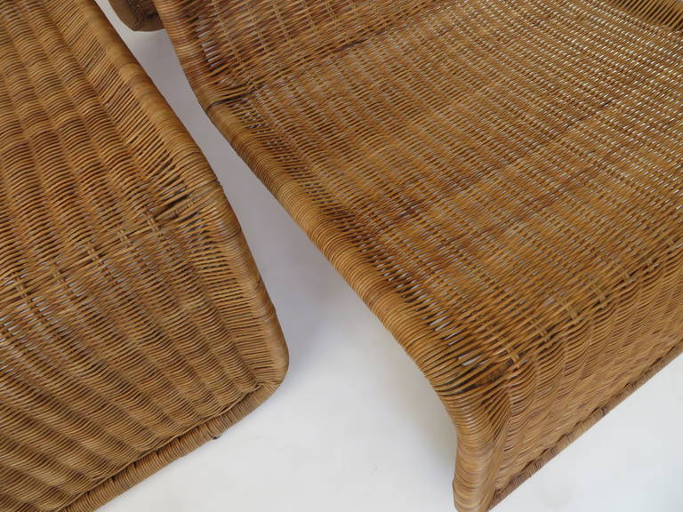 Pair of Tito Agnoli Wicker or Cane Sculptural Lounge Chairs 4