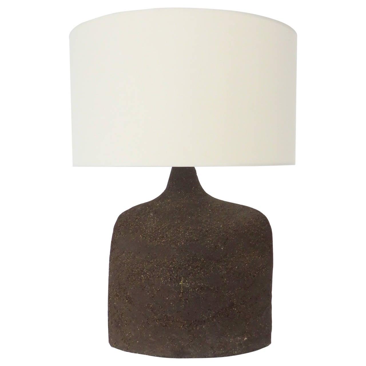 French Ceramic Table Lamp in Dark Brown Heavily Textured Clay at 1stDibs