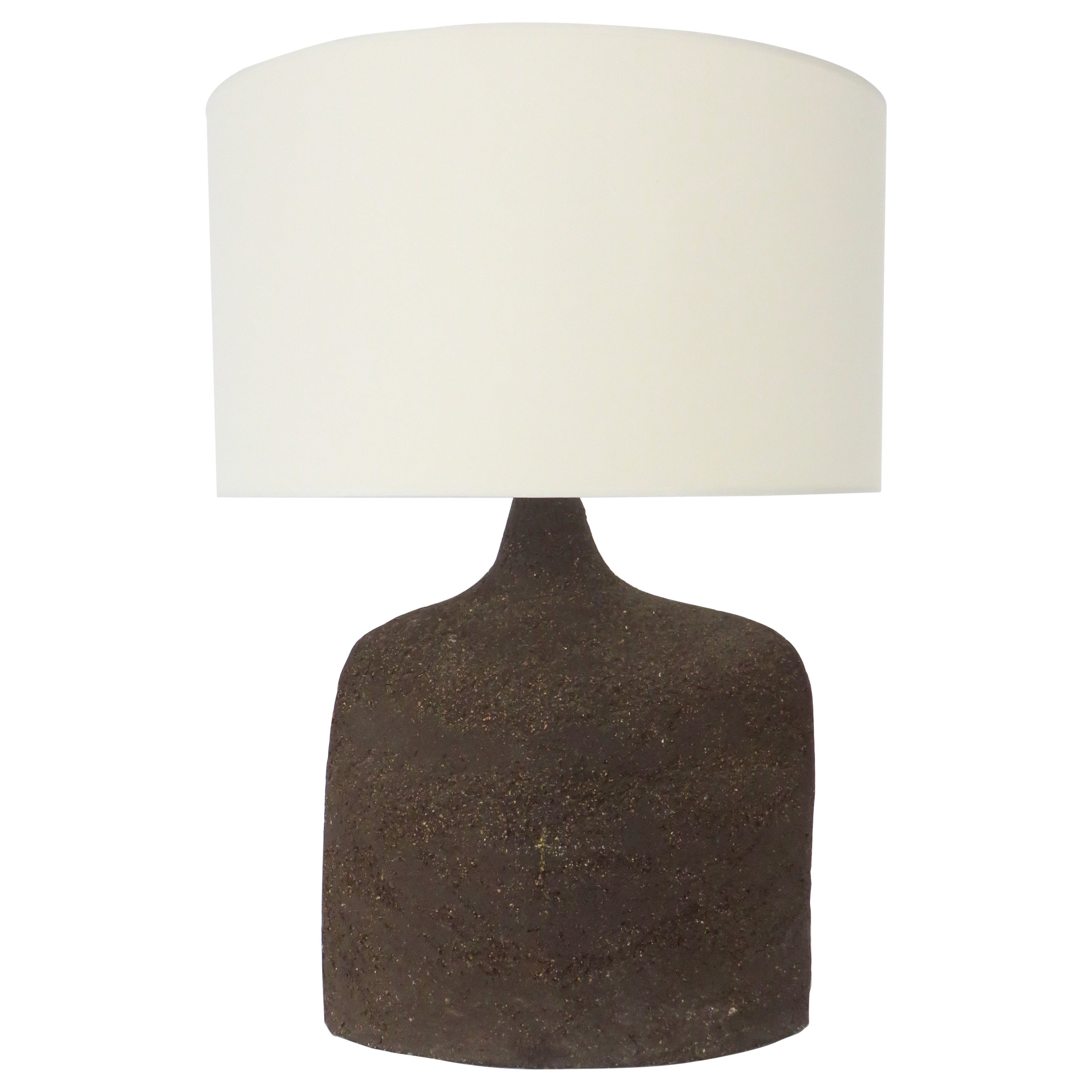 French Ceramic Table Lamp in Dark Brown Heavily Textured Clay at 1stDibs