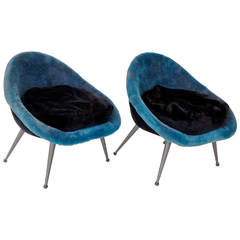 Pair of French c1950 Petite Oeuf Slipper Chairs in The Style of Royere