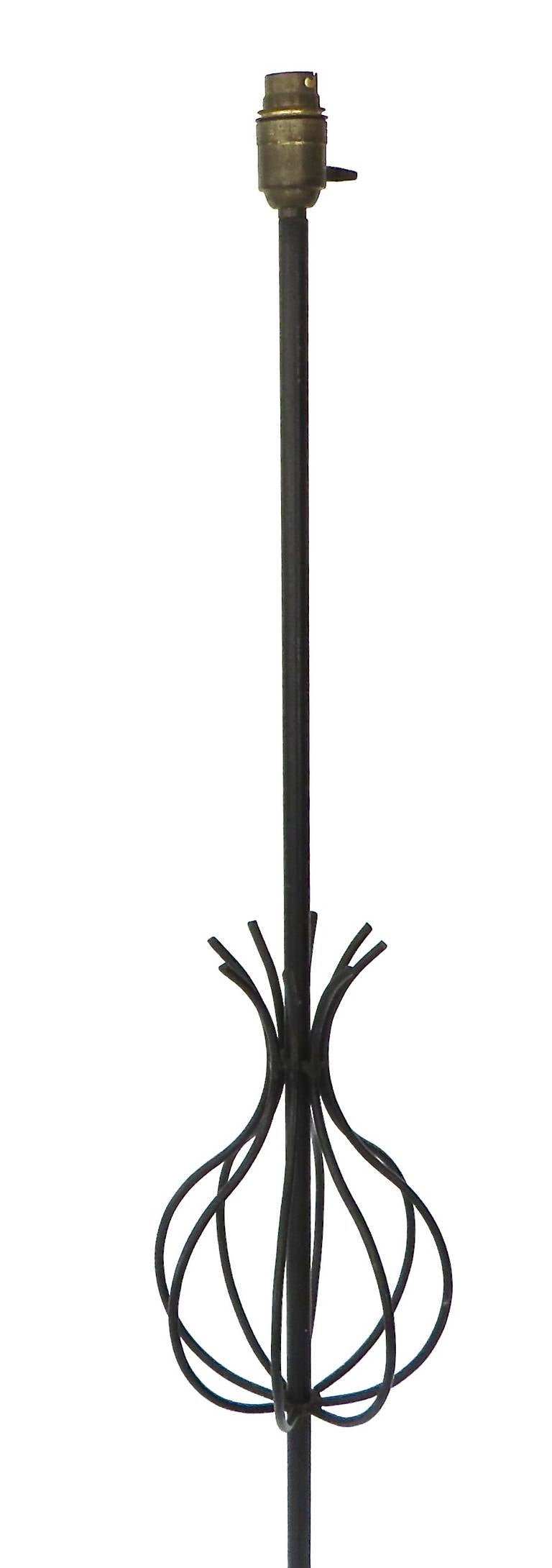 Mid-Century Modern French Hand Wrought Iron Floor Lamp by Attributed to Rene Jean Caillette For Sale