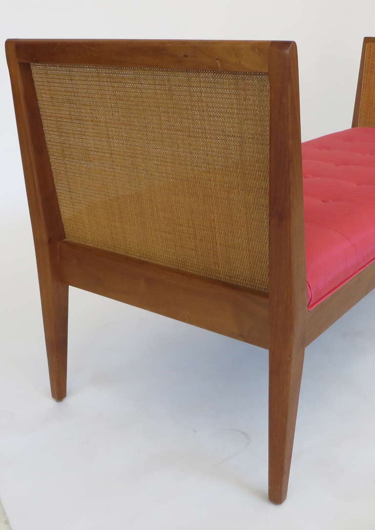 Caned and Upholstered Mahogany Bench c 1960 2